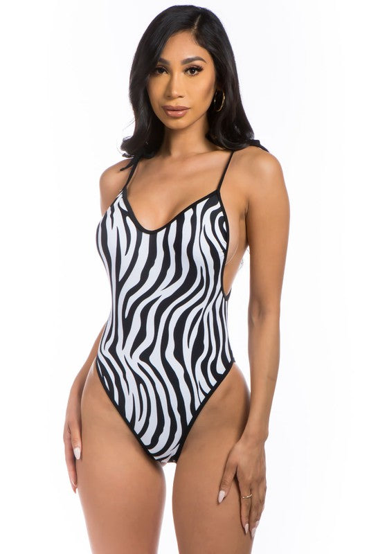 Black and white One-Piece Zebra Print Swimsuit
