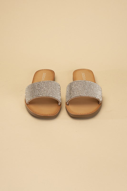 Dazzling silver Rhinestone Slide Sandals