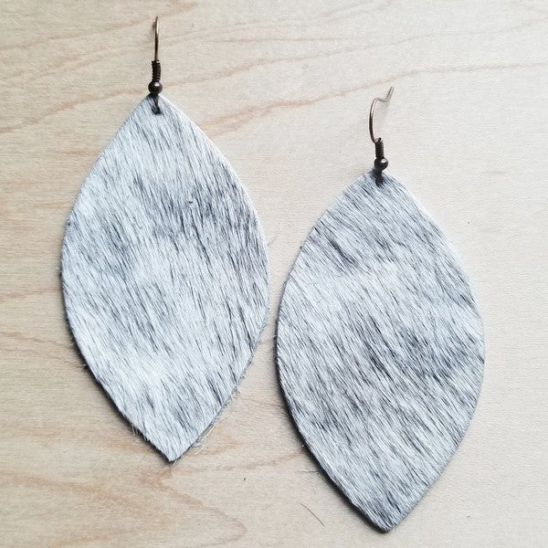 White and Gray Hair Leather Oval Earrings