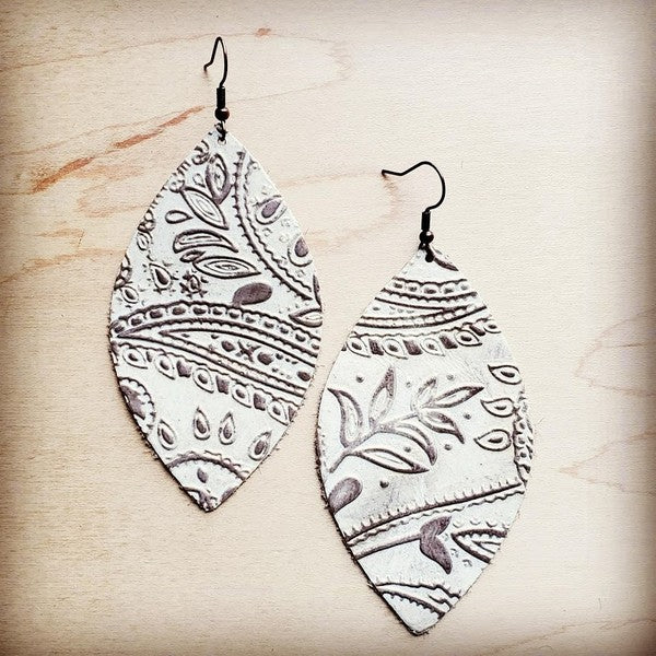 Oyster Paisley Leather Oval Earrings
