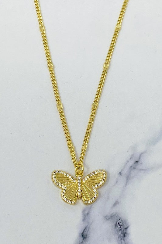 Gold Brass Butterfly Charm Necklace