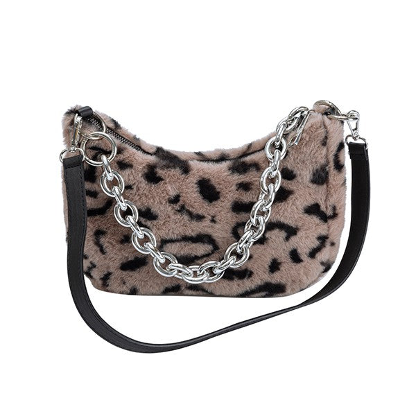 Plush Leopard Print Shoulder Bag