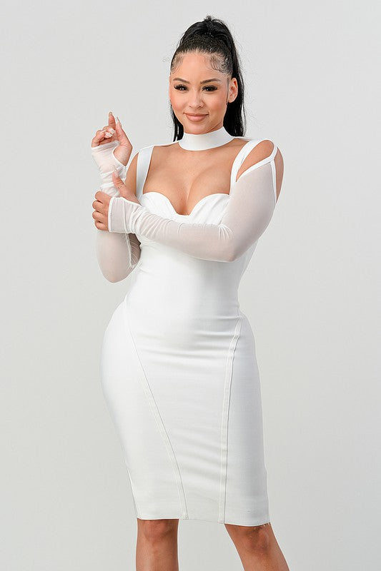 Divva Cold-Shoulder Midi Dress in White