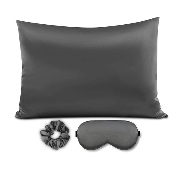 charcoal Satin Pillowcase Sleep Set