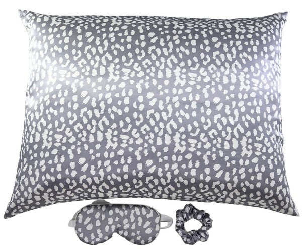 grey leopard Satin Pillowcase Sleep Set