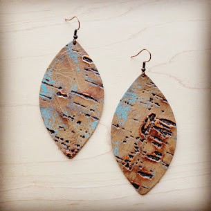 Tarnished Driftwood Copper Leather Oval Earrings