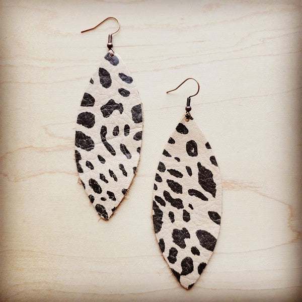 Suede Cheetah Narrow Leather Oval Earrings