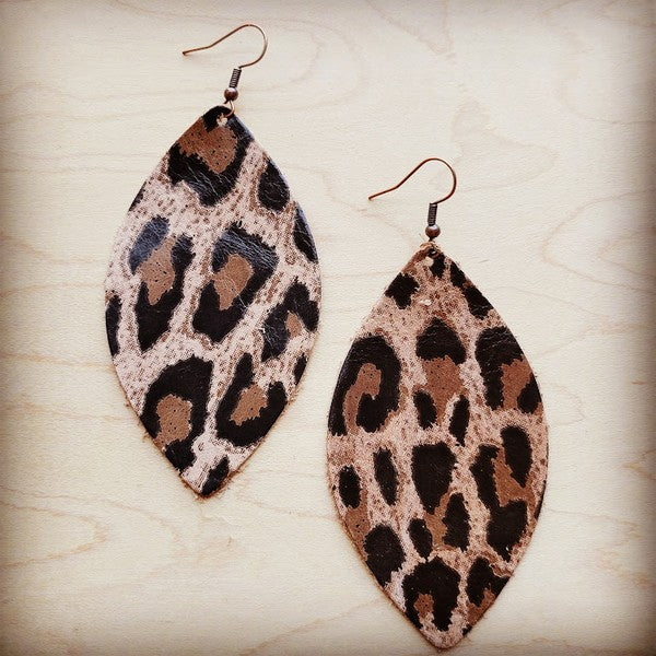 Leopard Suede Leather Oval Earrings