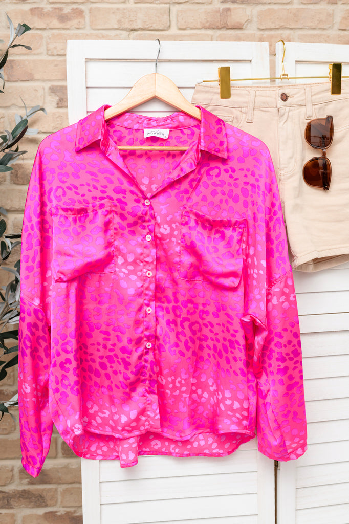 Pink Leopard Button Up Blouse