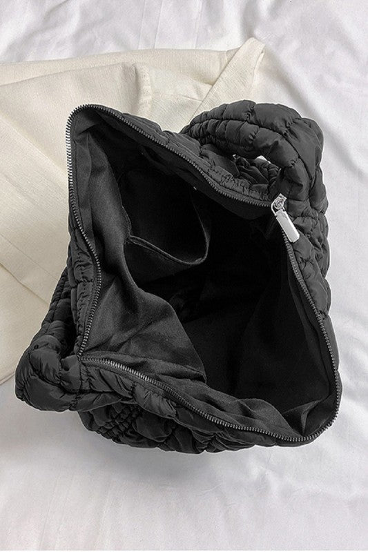 Black Quilted Puffer Crossbody Shoulder Bag