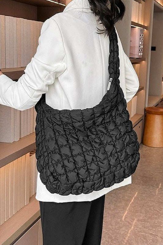 Black Quilted Puffer Crossbody Shoulder Bag
