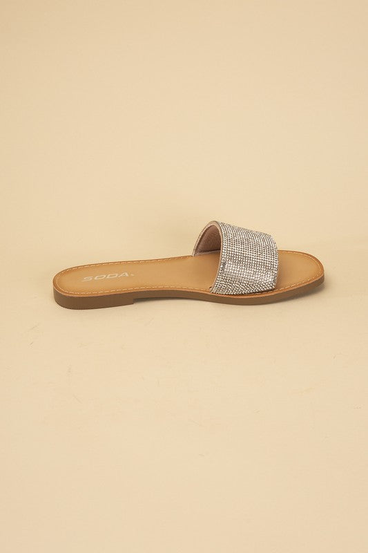 Dazzling silver Rhinestone Slide Sandals