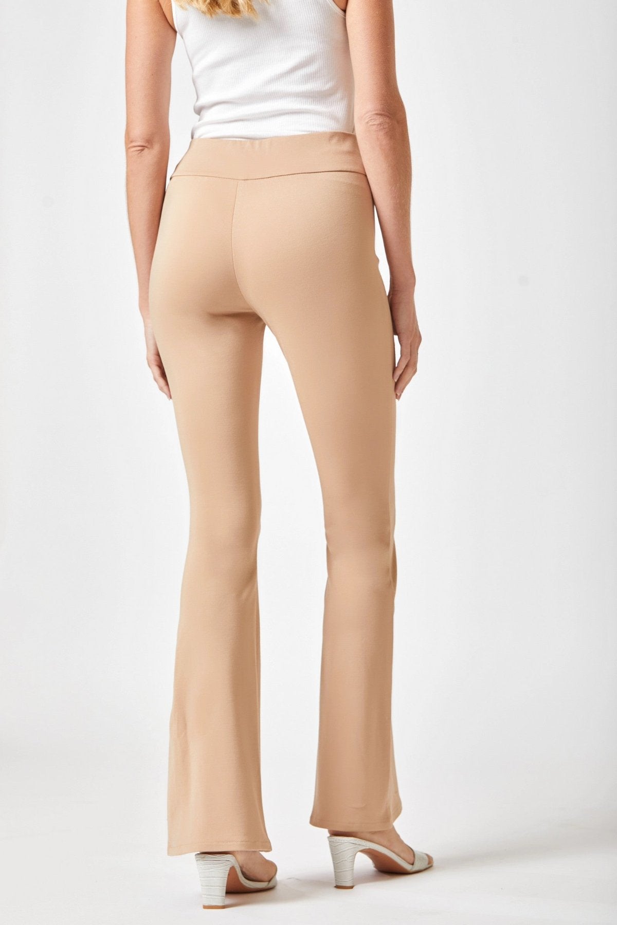 khaki High Rise Flare Leg Pants back