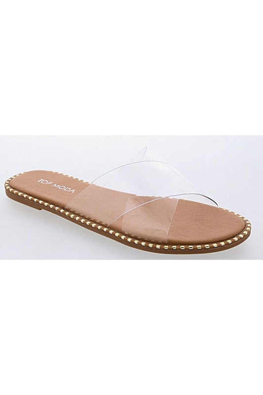 Cross Strap Clear Slide Sandals