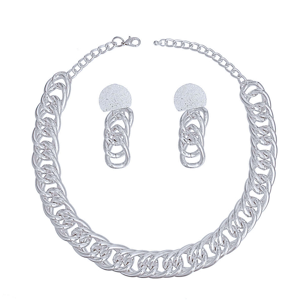 Chain Necklace Silver Double Curb Link Set Women