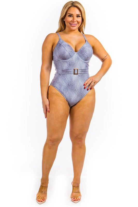 Plus Size One-Piece Denim Swimsuit