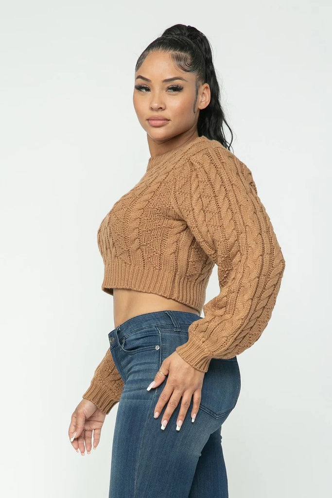 mocha color Cable Knit Pullover Sweater