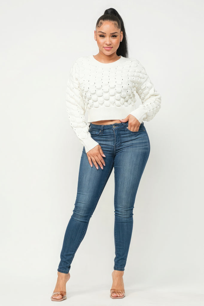 cream Cozy Checker Sweater Top