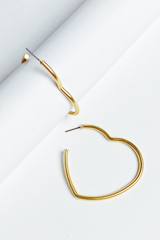 Matte Gold Heart Earrings