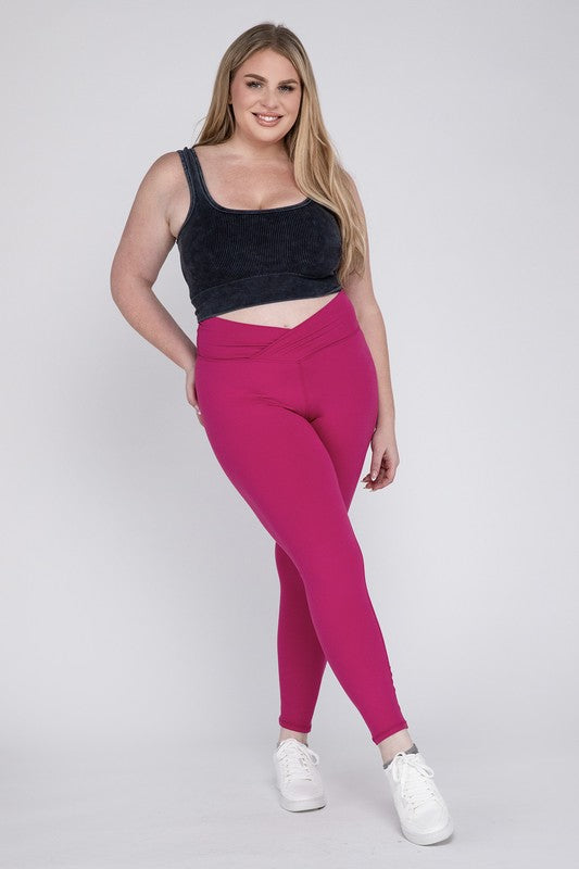 Plus Size V Waist Full Length Leggings pink