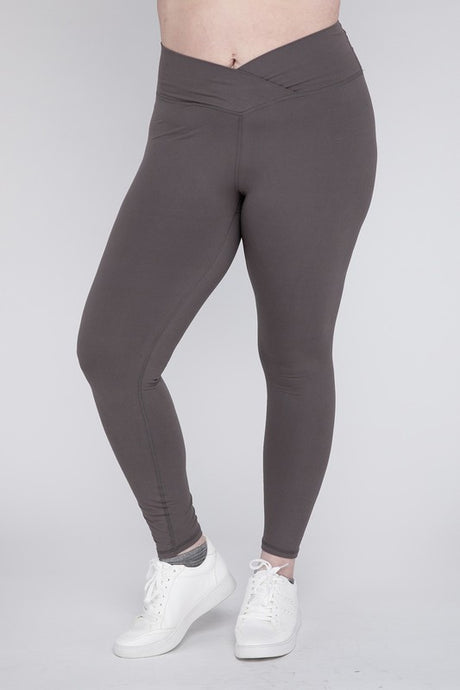 Plus Size V Waist Full Length Leggings grey