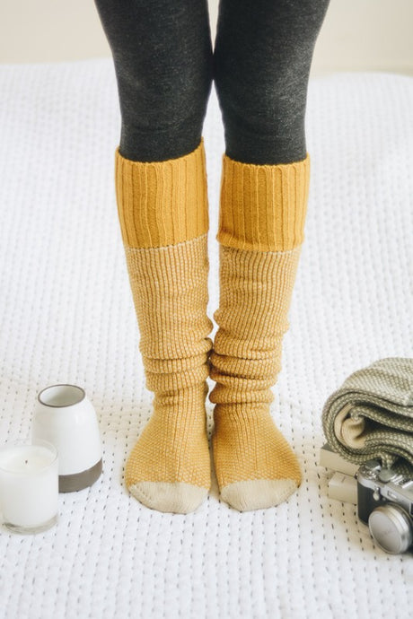 mustard Knitted Knee High Lounge Socks