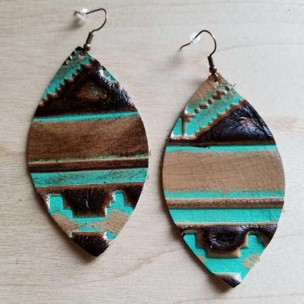 Navajo Green Leather Oval Earrings