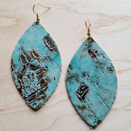 Turquoise Metallic Leather Oval Earrings