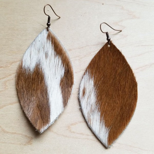 Tan and White Hair on Hide Oval Earrings