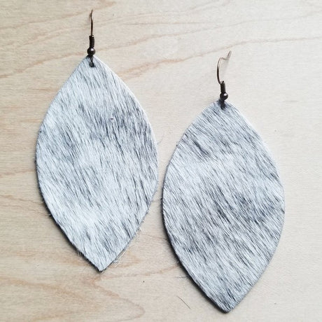 White and Gray Hair Leather Oval Earrings