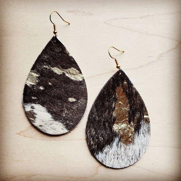 Amazon.com: Genuine Leather Teardrop Earrings - Speckled Rose Gold - Silver  Hooks : Handmade Products