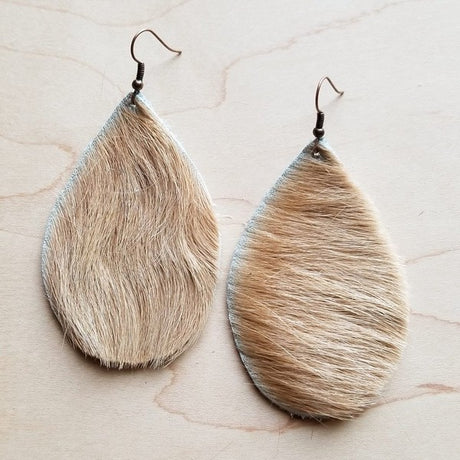 Hair on Hide Brindle Leather Teardrop Earrings