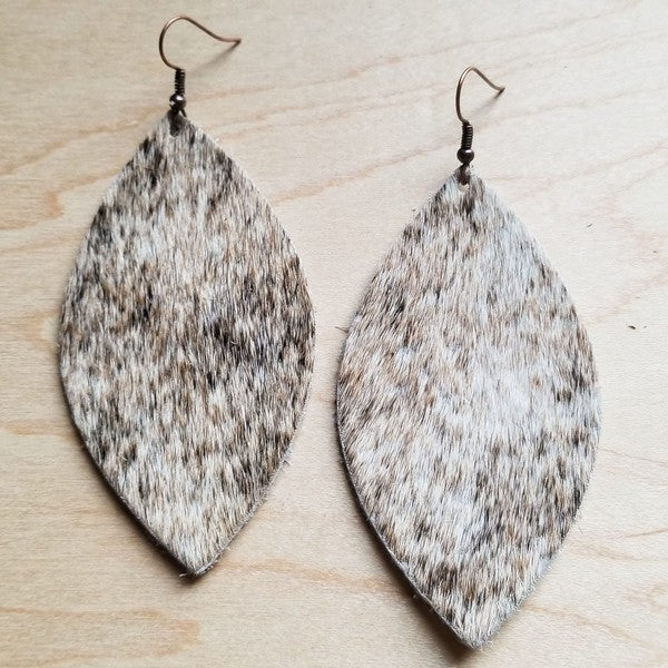 Tan, Brown & White Hair Leather Oval Earrings