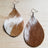 Tan and White Hair Leather Teardrop Earrings