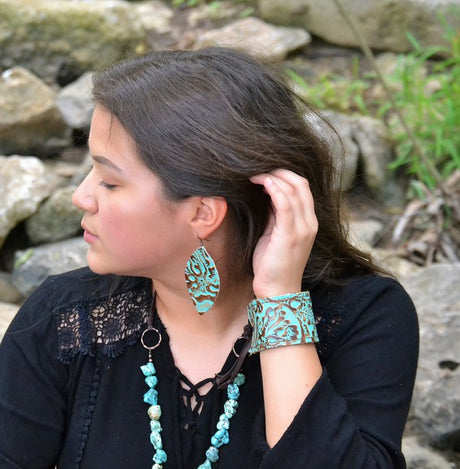 Turquoise Cowboy Leather Oval Earrings