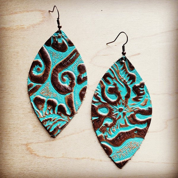 Turquoise Cowboy Leather Oval Earrings
