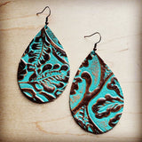 Cowboy Turquoise Leather Teardrop Earrings