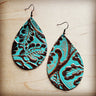 Cowboy Turquoise Leather Teardrop Earrings