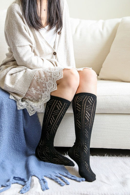 Black Classic Knit Calf Socks