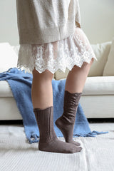 brown Shell Stitch Crew Socks