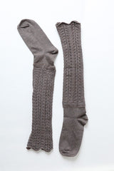 Brown Shell Stitch Crew Socks