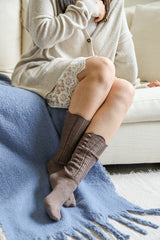 brown Shell Stitch Crew Socks