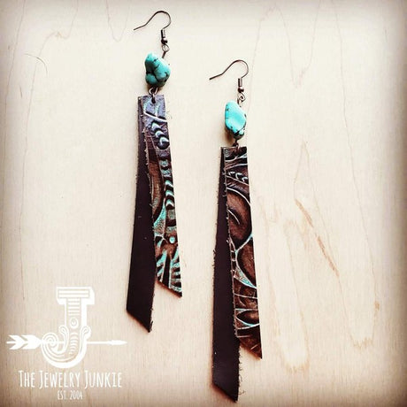 Leather Turquoise Floral Drop Earrings