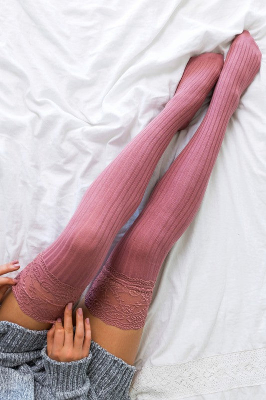 pink Lace Topped Knee-High Socks