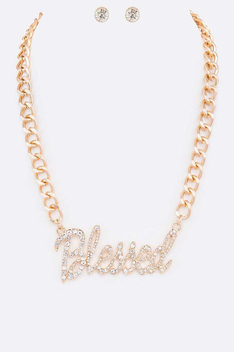 Gold Blessed Crystal Necklace and Earrings Set