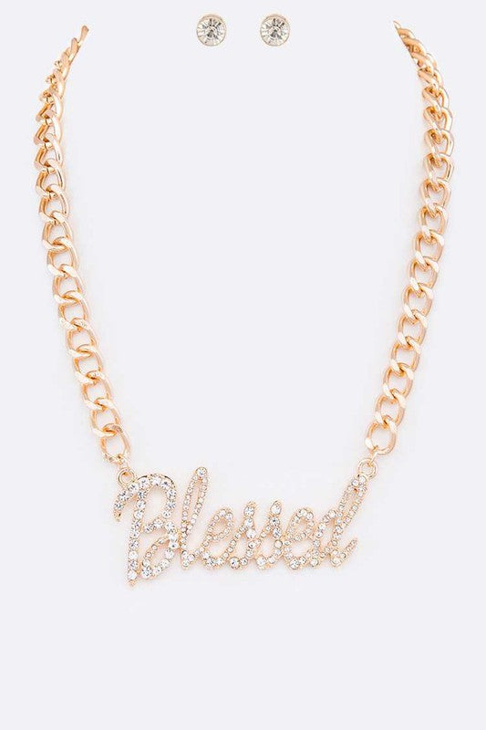 Gold Blessed Crystal Necklace and Earrings Set