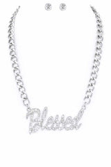 Silver Blessed Crystal Necklace and Earrings Set