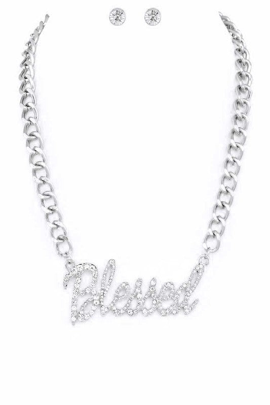 Silver Blessed Crystal Necklace and Earrings Set