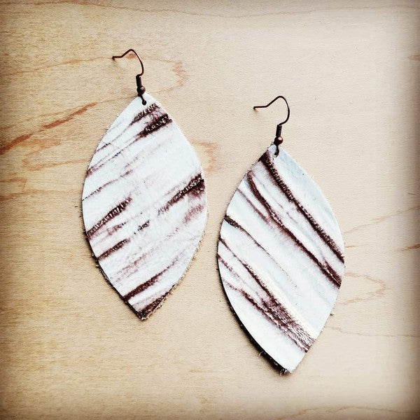 White Chateau Leather Oval Earrings
