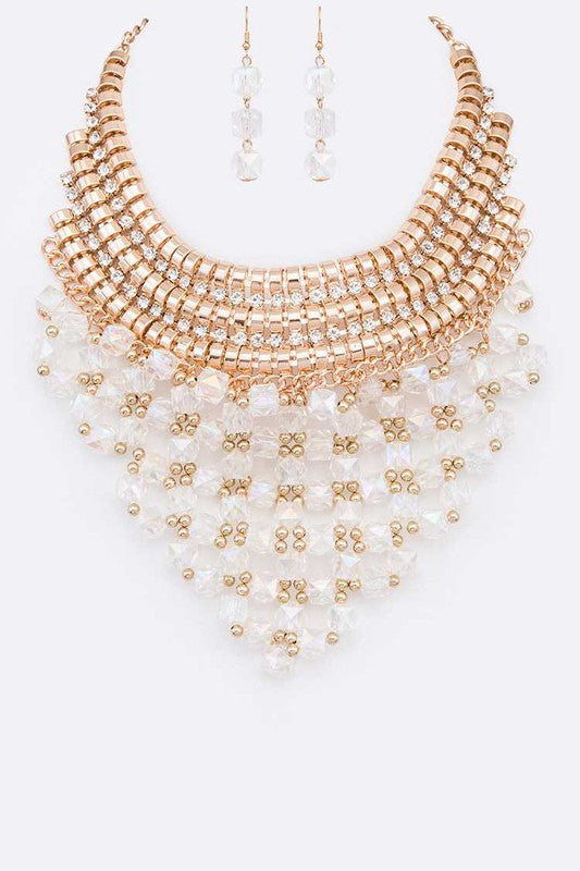 Glass Bib Statement Necklace Set in Gold - Divva Style